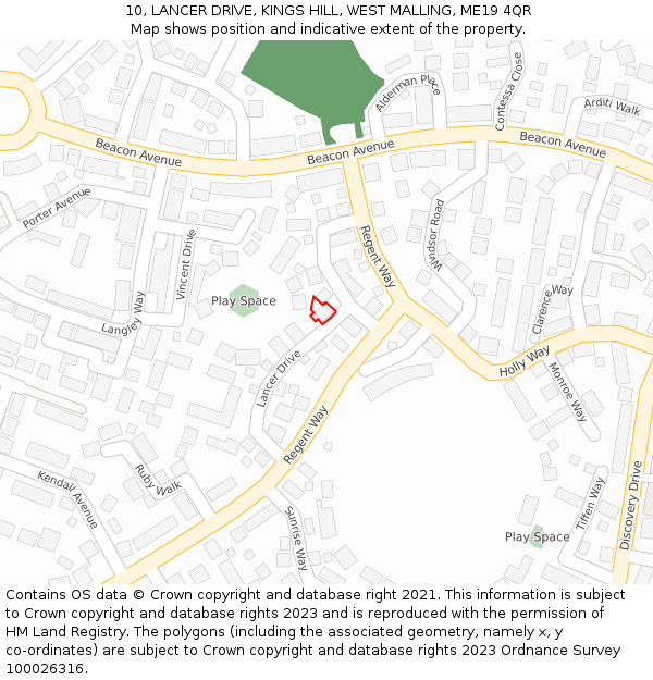 10, LANCER DRIVE, KINGS HILL, WEST MALLING, ME19 4QR: Location map and indicative extent of plot