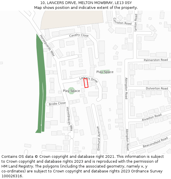 10, LANCERS DRIVE, MELTON MOWBRAY, LE13 0SY: Location map and indicative extent of plot