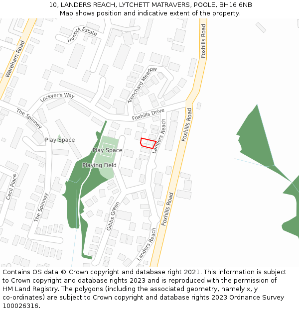 10, LANDERS REACH, LYTCHETT MATRAVERS, POOLE, BH16 6NB: Location map and indicative extent of plot