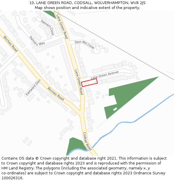 10, LANE GREEN ROAD, CODSALL, WOLVERHAMPTON, WV8 2JS: Location map and indicative extent of plot