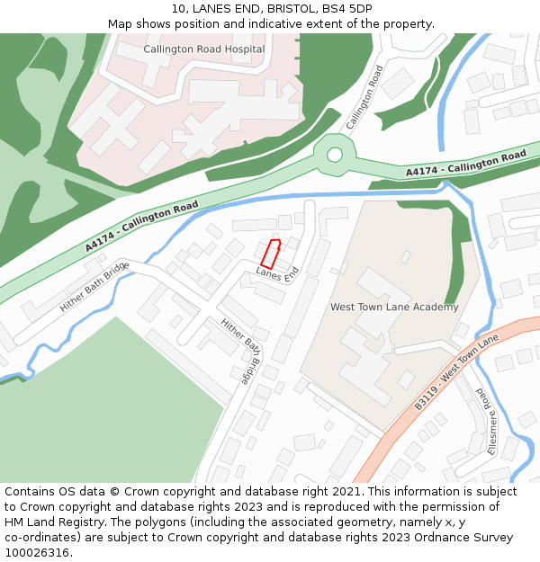 10, LANES END, BRISTOL, BS4 5DP: Location map and indicative extent of plot