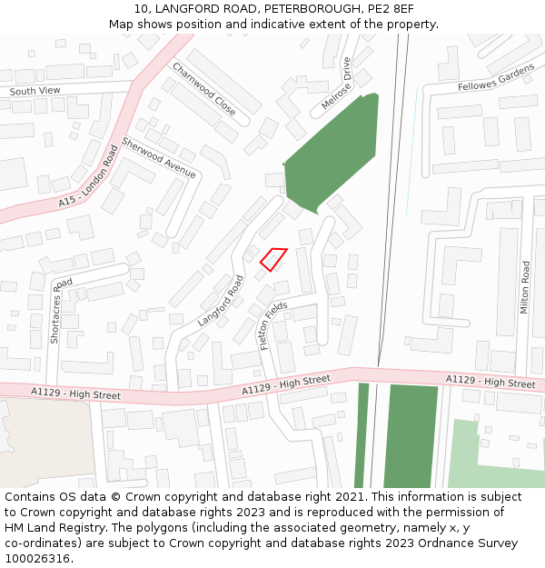 10, LANGFORD ROAD, PETERBOROUGH, PE2 8EF: Location map and indicative extent of plot