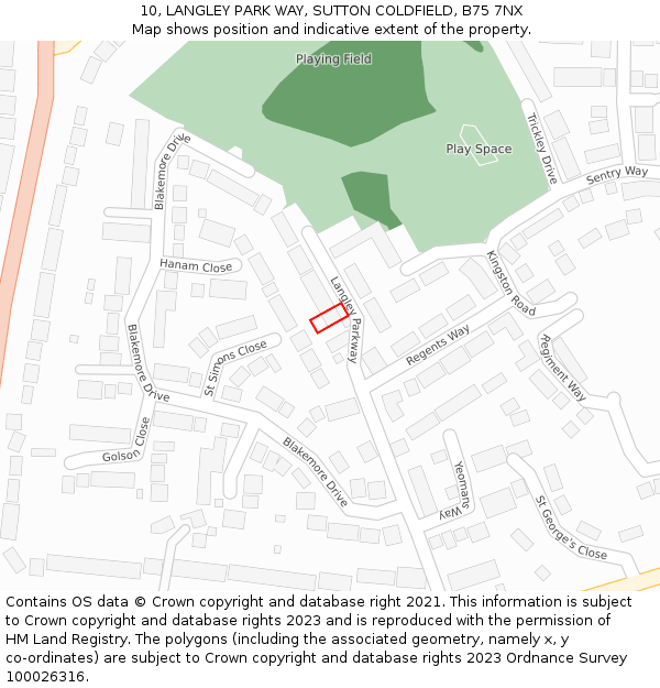 10, LANGLEY PARK WAY, SUTTON COLDFIELD, B75 7NX: Location map and indicative extent of plot