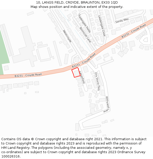 10, LANGS FIELD, CROYDE, BRAUNTON, EX33 1QD: Location map and indicative extent of plot