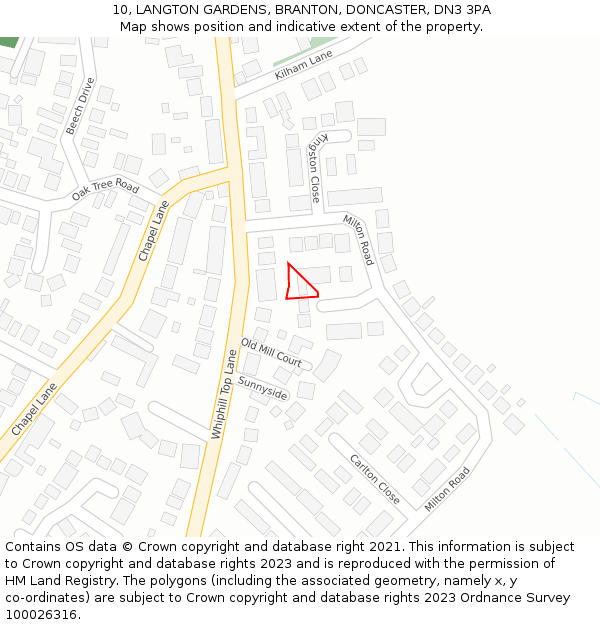 10, LANGTON GARDENS, BRANTON, DONCASTER, DN3 3PA: Location map and indicative extent of plot