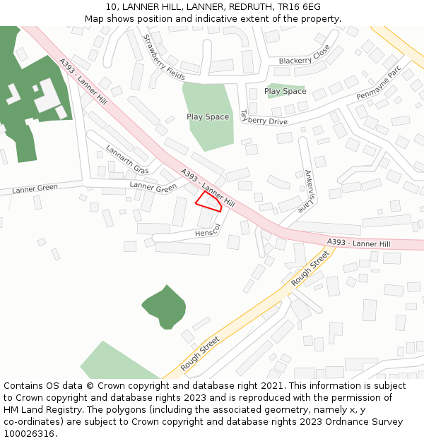 10, LANNER HILL, LANNER, REDRUTH, TR16 6EG: Location map and indicative extent of plot