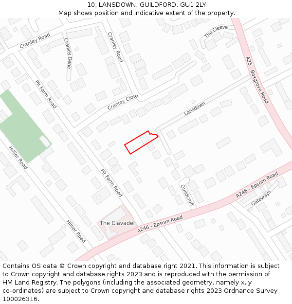 10, LANSDOWN, GUILDFORD, GU1 2LY: Location map and indicative extent of plot