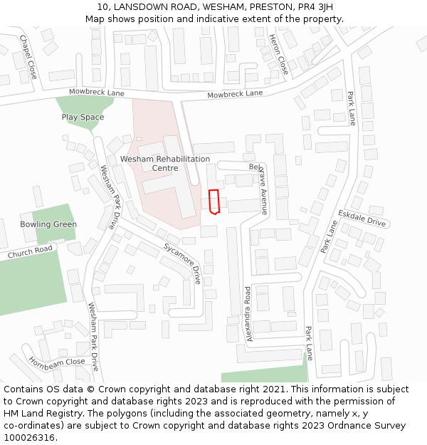 10, LANSDOWN ROAD, WESHAM, PRESTON, PR4 3JH: Location map and indicative extent of plot
