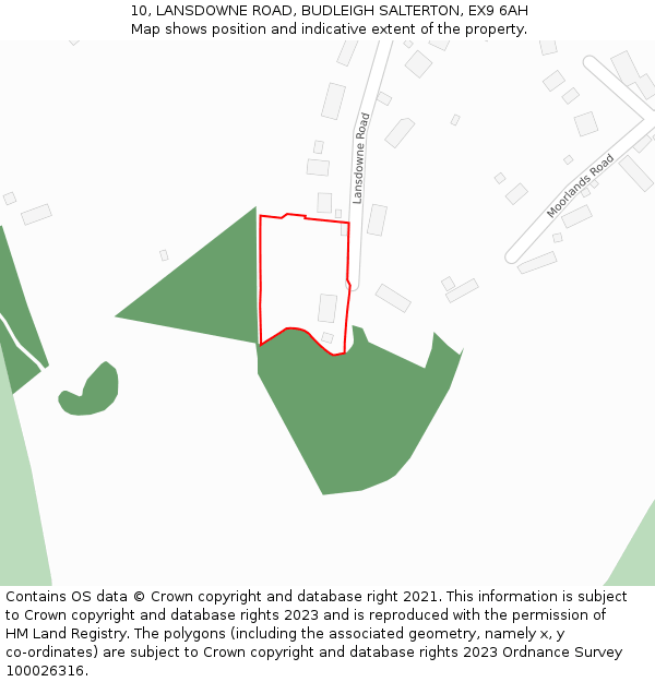 10, LANSDOWNE ROAD, BUDLEIGH SALTERTON, EX9 6AH: Location map and indicative extent of plot