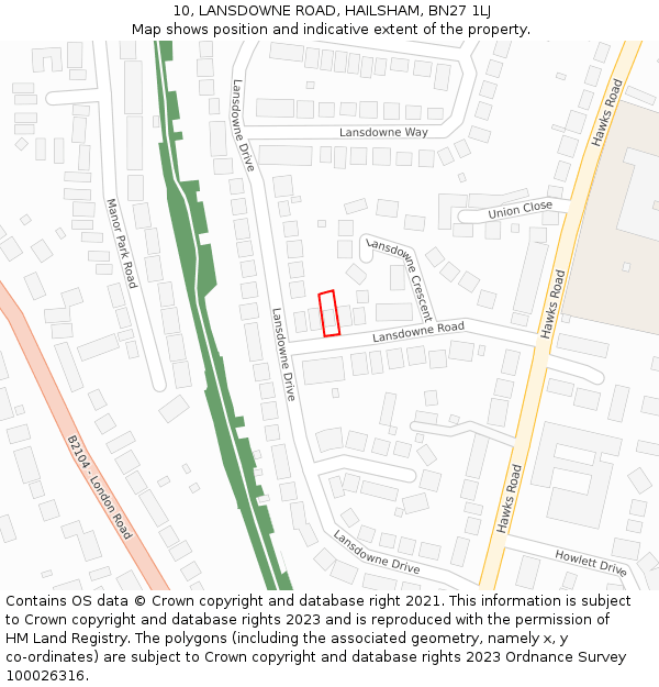 10, LANSDOWNE ROAD, HAILSHAM, BN27 1LJ: Location map and indicative extent of plot