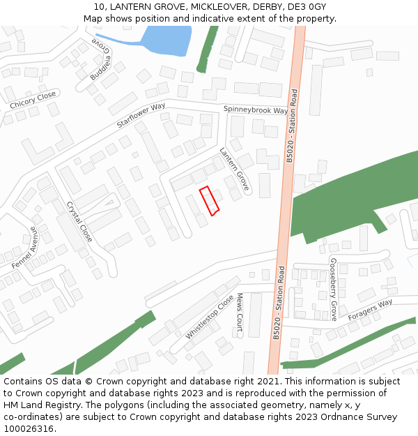 10, LANTERN GROVE, MICKLEOVER, DERBY, DE3 0GY: Location map and indicative extent of plot