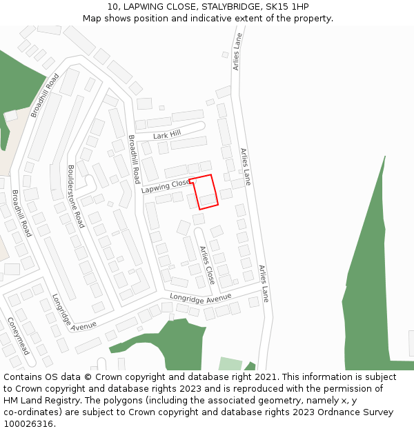 10, LAPWING CLOSE, STALYBRIDGE, SK15 1HP: Location map and indicative extent of plot