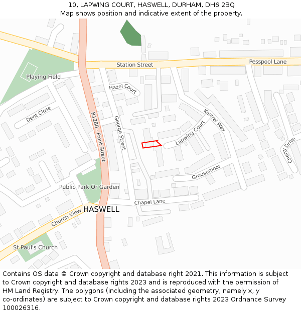 10, LAPWING COURT, HASWELL, DURHAM, DH6 2BQ: Location map and indicative extent of plot