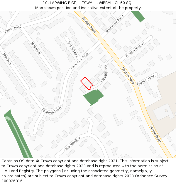 10, LAPWING RISE, HESWALL, WIRRAL, CH60 8QH: Location map and indicative extent of plot