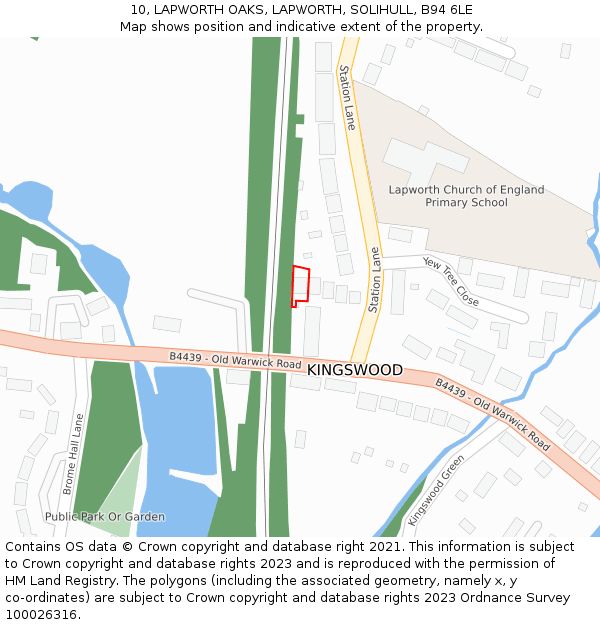 10, LAPWORTH OAKS, LAPWORTH, SOLIHULL, B94 6LE: Location map and indicative extent of plot