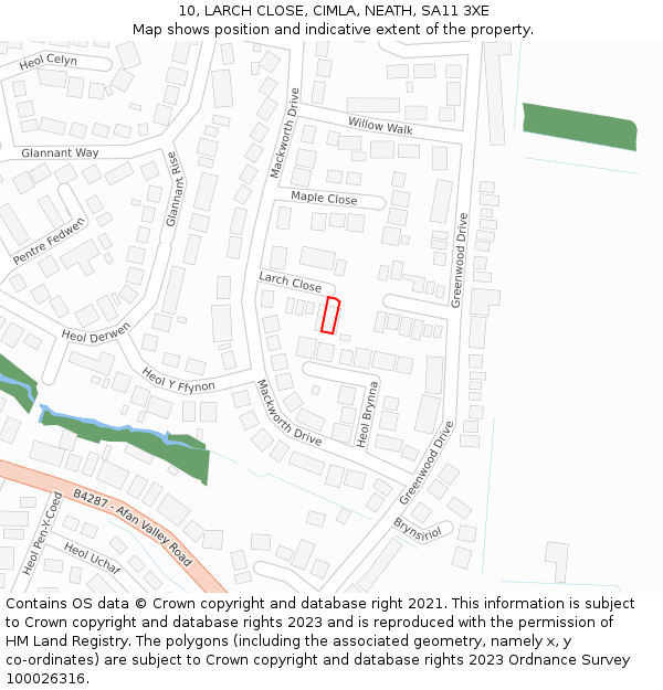 10, LARCH CLOSE, CIMLA, NEATH, SA11 3XE: Location map and indicative extent of plot