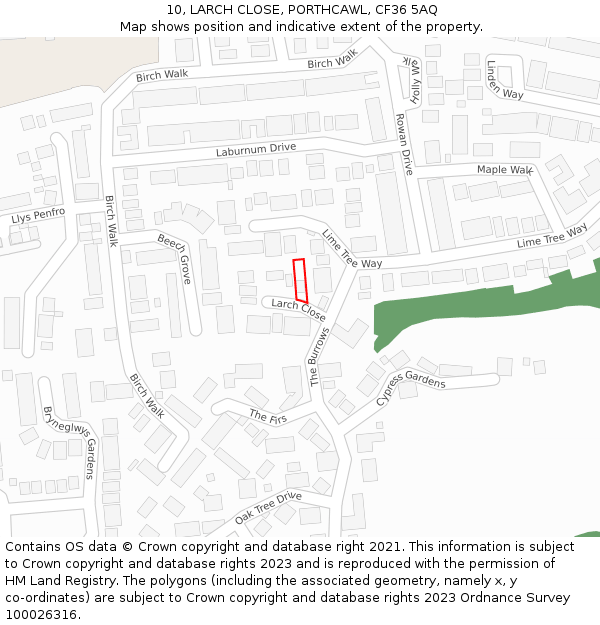 10, LARCH CLOSE, PORTHCAWL, CF36 5AQ: Location map and indicative extent of plot