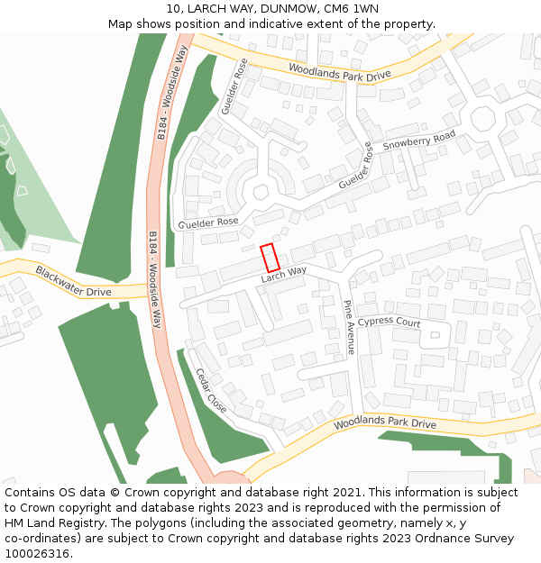 10, LARCH WAY, DUNMOW, CM6 1WN: Location map and indicative extent of plot