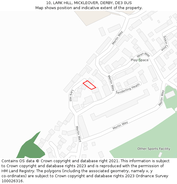 10, LARK HILL, MICKLEOVER, DERBY, DE3 0US: Location map and indicative extent of plot