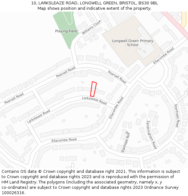 10, LARKSLEAZE ROAD, LONGWELL GREEN, BRISTOL, BS30 9BL: Location map and indicative extent of plot