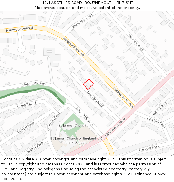 10, LASCELLES ROAD, BOURNEMOUTH, BH7 6NF: Location map and indicative extent of plot