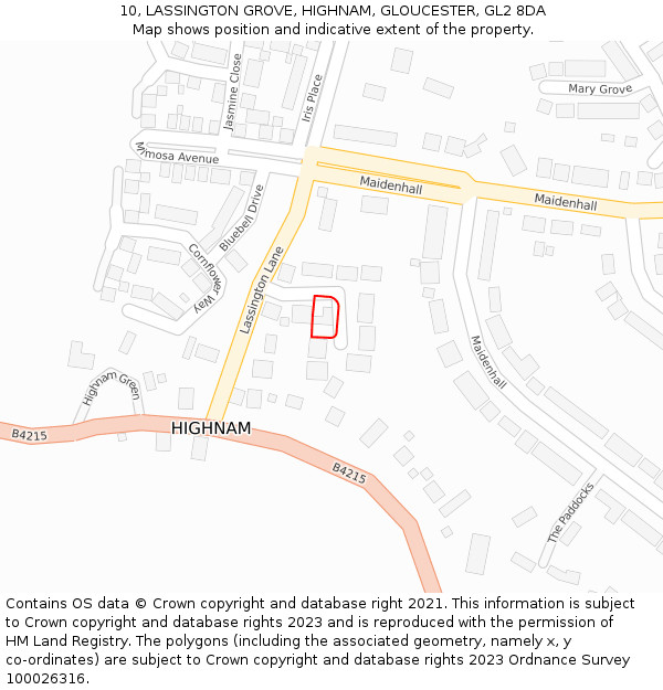 10, LASSINGTON GROVE, HIGHNAM, GLOUCESTER, GL2 8DA: Location map and indicative extent of plot