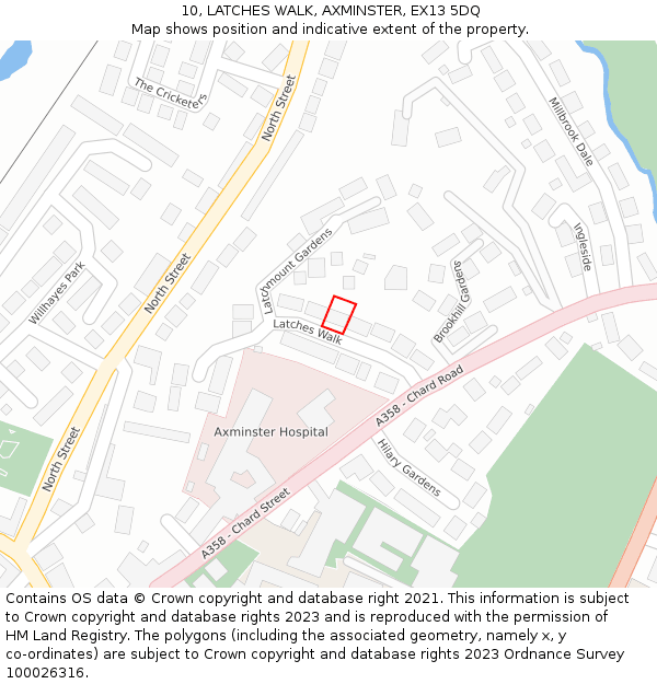 10, LATCHES WALK, AXMINSTER, EX13 5DQ: Location map and indicative extent of plot