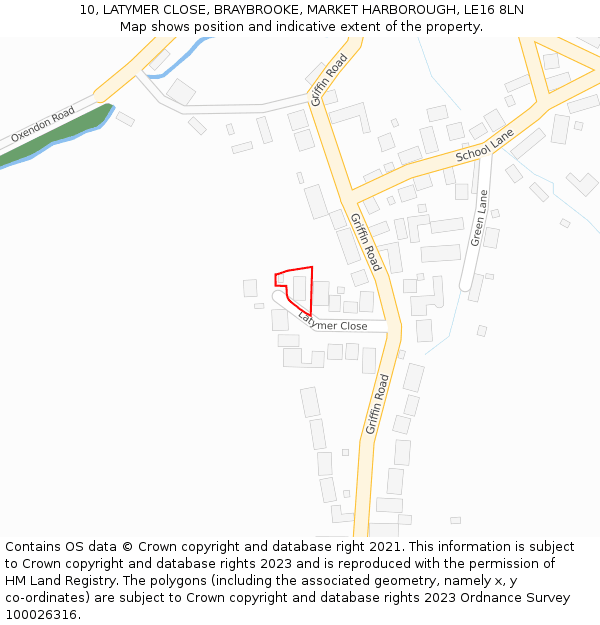 10, LATYMER CLOSE, BRAYBROOKE, MARKET HARBOROUGH, LE16 8LN: Location map and indicative extent of plot