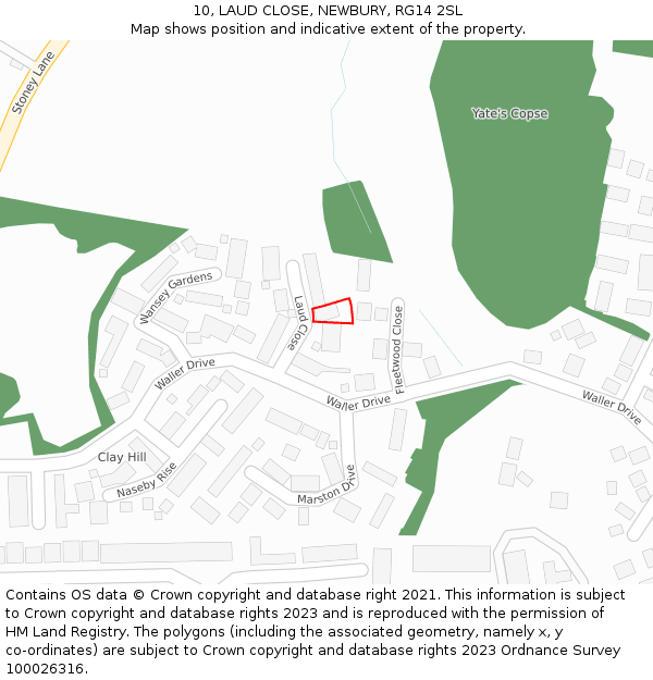 10, LAUD CLOSE, NEWBURY, RG14 2SL: Location map and indicative extent of plot