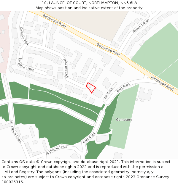 10, LAUNCELOT COURT, NORTHAMPTON, NN5 6LA: Location map and indicative extent of plot