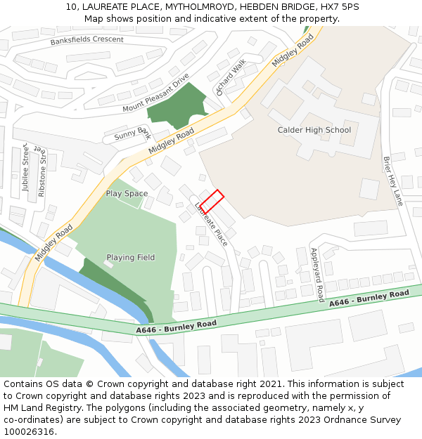 10, LAUREATE PLACE, MYTHOLMROYD, HEBDEN BRIDGE, HX7 5PS: Location map and indicative extent of plot