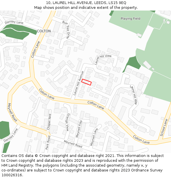 10, LAUREL HILL AVENUE, LEEDS, LS15 9EQ: Location map and indicative extent of plot