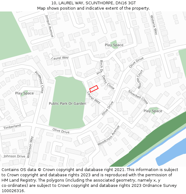 10, LAUREL WAY, SCUNTHORPE, DN16 3GT: Location map and indicative extent of plot