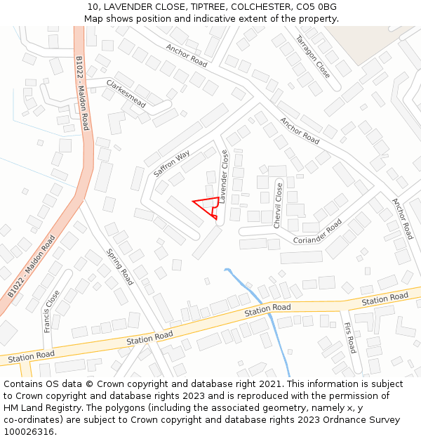 10, LAVENDER CLOSE, TIPTREE, COLCHESTER, CO5 0BG: Location map and indicative extent of plot