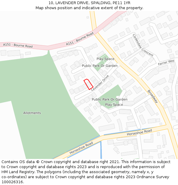 10, LAVENDER DRIVE, SPALDING, PE11 1YR: Location map and indicative extent of plot