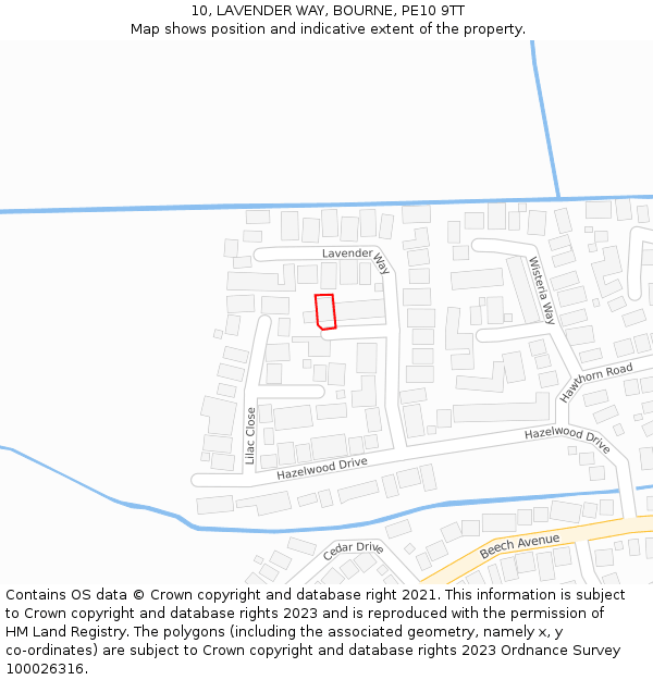 10, LAVENDER WAY, BOURNE, PE10 9TT: Location map and indicative extent of plot