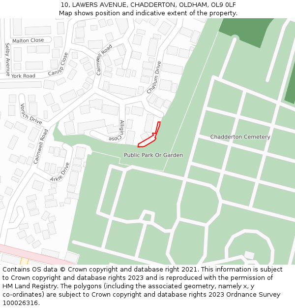 10, LAWERS AVENUE, CHADDERTON, OLDHAM, OL9 0LF: Location map and indicative extent of plot