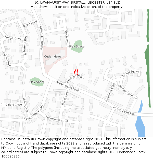 10, LAWNHURST WAY, BIRSTALL, LEICESTER, LE4 3LZ: Location map and indicative extent of plot