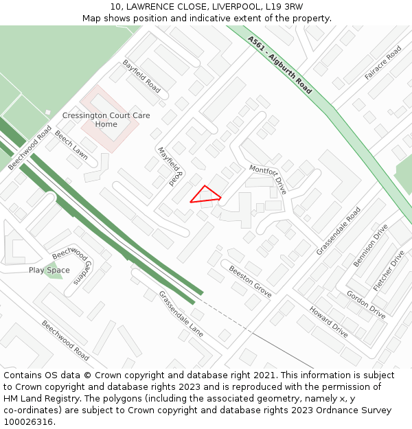 10, LAWRENCE CLOSE, LIVERPOOL, L19 3RW: Location map and indicative extent of plot