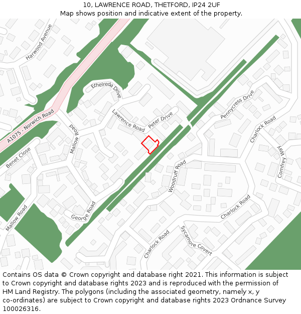 10, LAWRENCE ROAD, THETFORD, IP24 2UF: Location map and indicative extent of plot