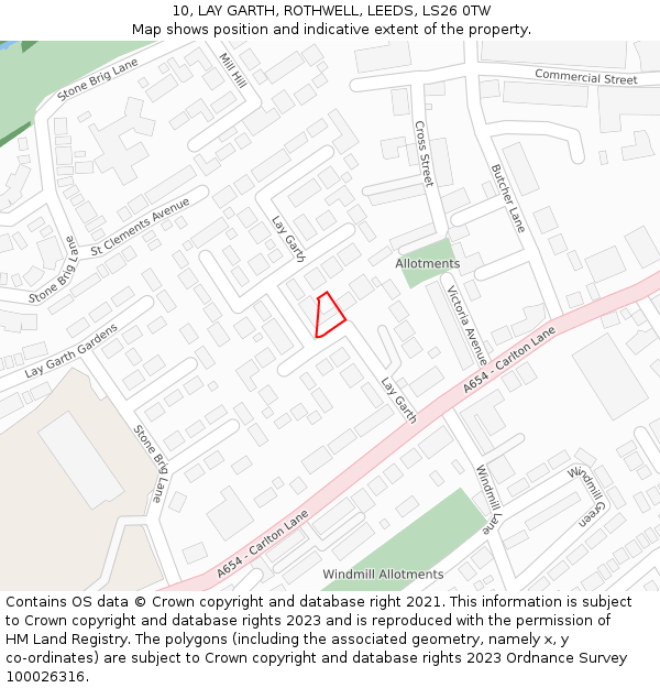 10, LAY GARTH, ROTHWELL, LEEDS, LS26 0TW: Location map and indicative extent of plot