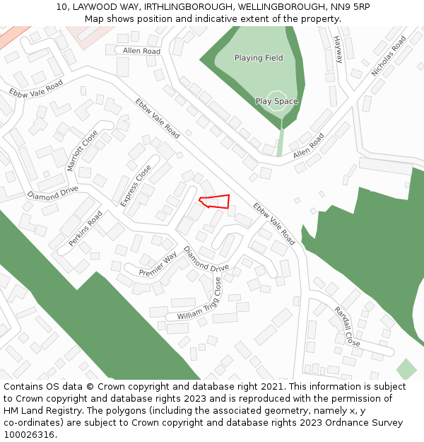 10, LAYWOOD WAY, IRTHLINGBOROUGH, WELLINGBOROUGH, NN9 5RP: Location map and indicative extent of plot