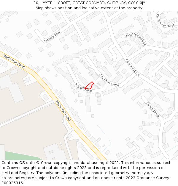 10, LAYZELL CROFT, GREAT CORNARD, SUDBURY, CO10 0JY: Location map and indicative extent of plot