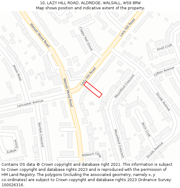 10, LAZY HILL ROAD, ALDRIDGE, WALSALL, WS9 8RW: Location map and indicative extent of plot