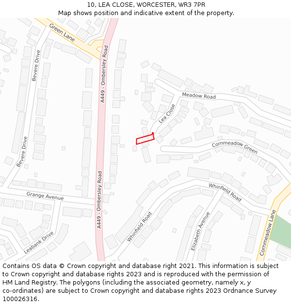 10, LEA CLOSE, WORCESTER, WR3 7PR: Location map and indicative extent of plot