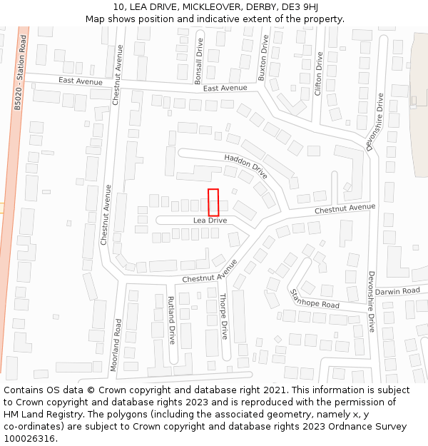 10, LEA DRIVE, MICKLEOVER, DERBY, DE3 9HJ: Location map and indicative extent of plot
