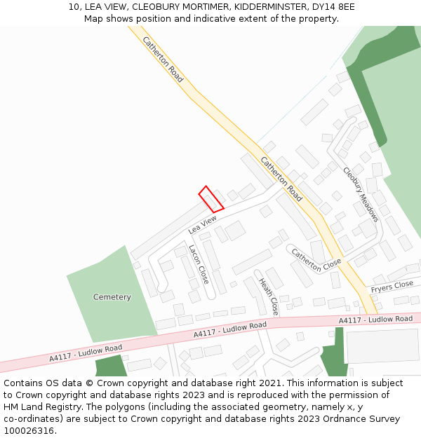 10, LEA VIEW, CLEOBURY MORTIMER, KIDDERMINSTER, DY14 8EE: Location map and indicative extent of plot