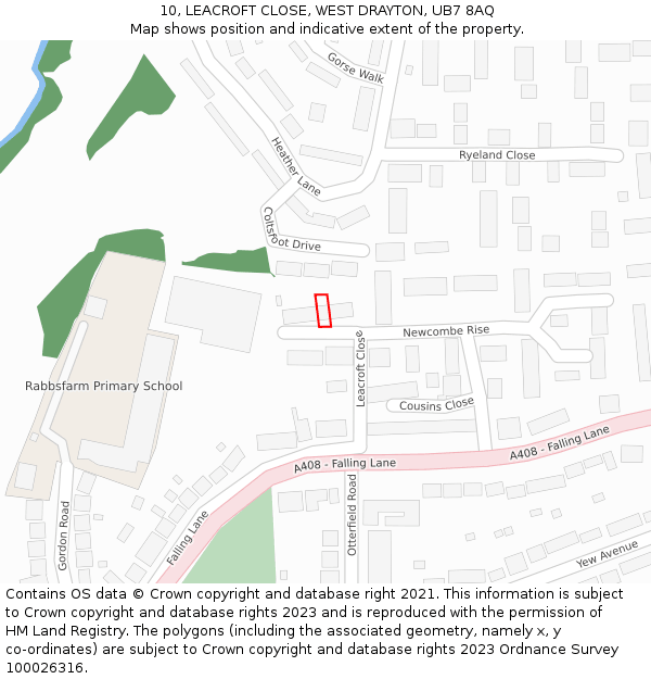 10, LEACROFT CLOSE, WEST DRAYTON, UB7 8AQ: Location map and indicative extent of plot