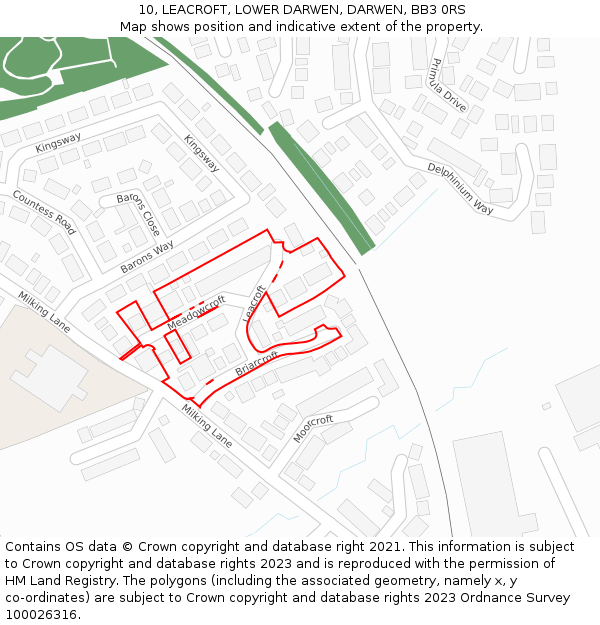 10, LEACROFT, LOWER DARWEN, DARWEN, BB3 0RS: Location map and indicative extent of plot