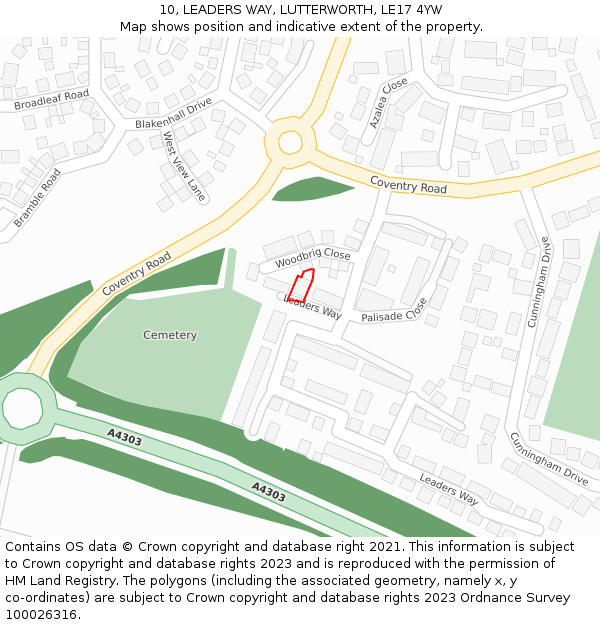 10, LEADERS WAY, LUTTERWORTH, LE17 4YW: Location map and indicative extent of plot